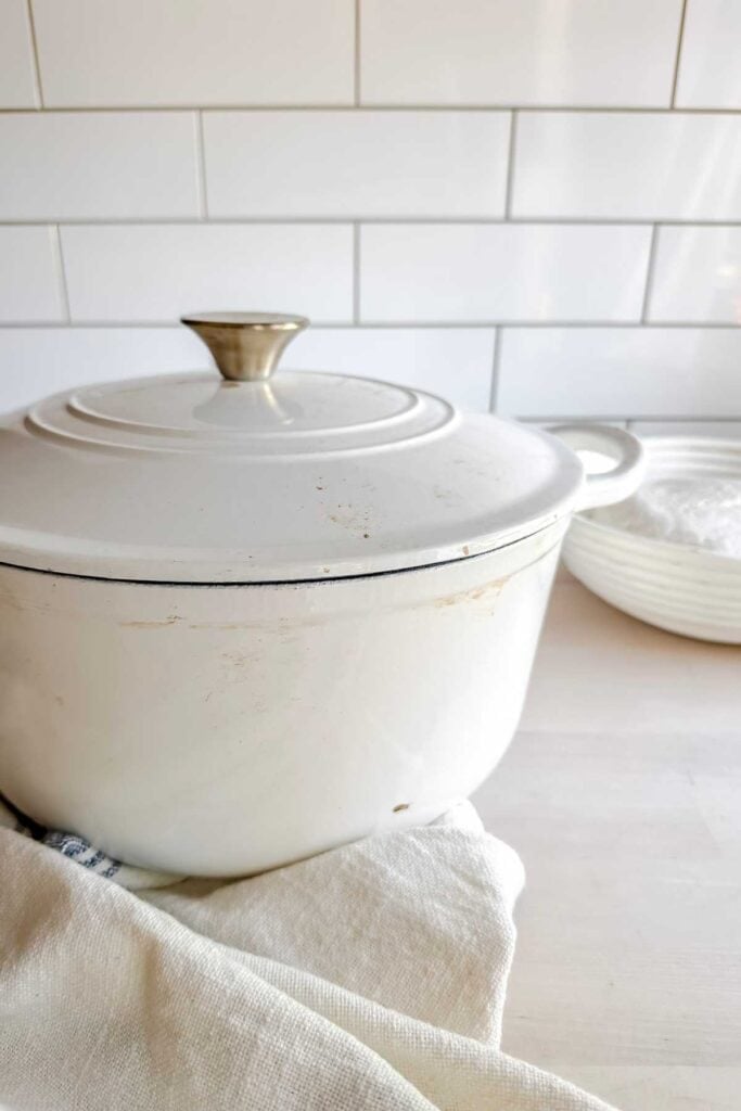white dutch oven on counter
