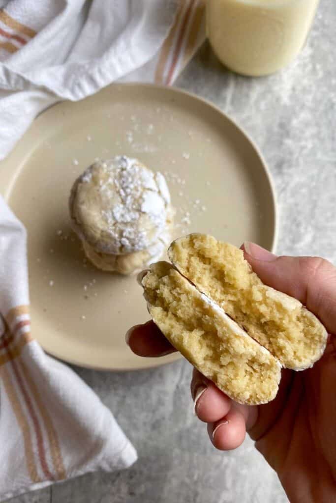 gluten free gooey butter cookie broke in half showing the inside