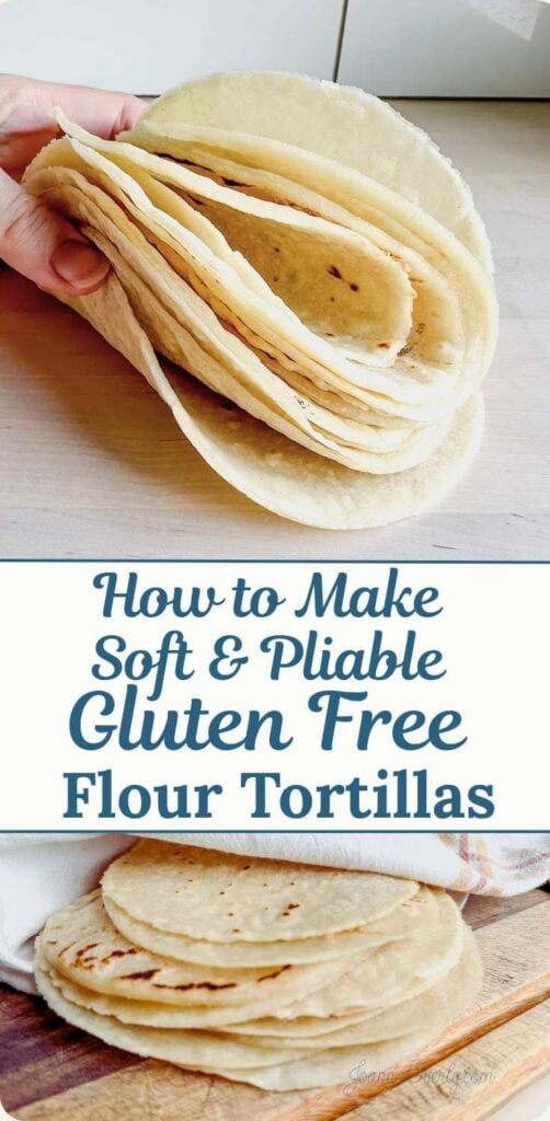 gluten free tortillas stacked on a counter with a tea towel near by