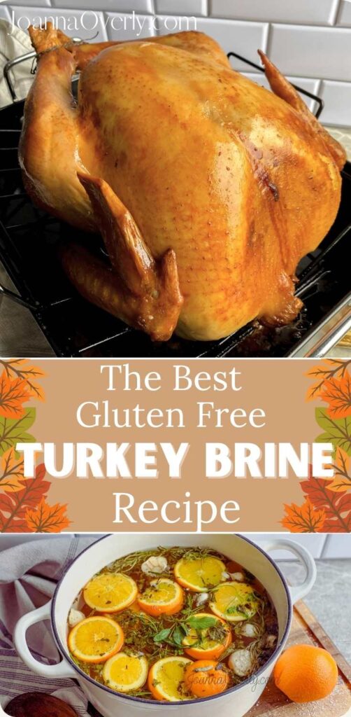 golden brown roasted turkey and a stock pot of turkey brine