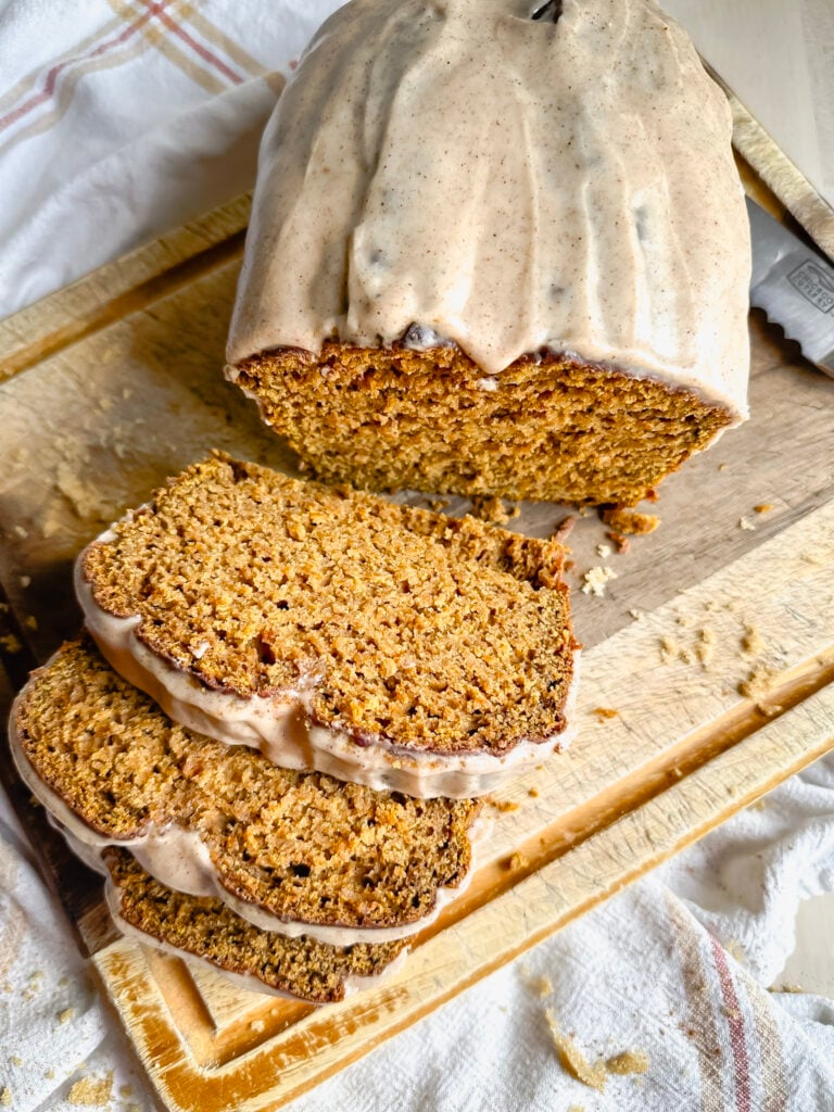gluten free pumpkin bread on a wooden cutting board