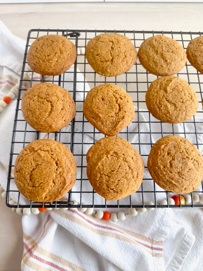 cooling rack with pumpkin spice cookies on top