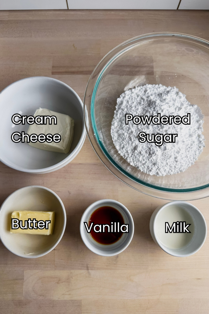 bowls with cream cheese frosting ingredients