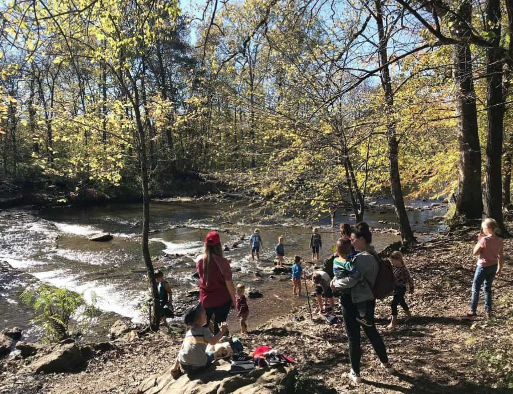 nature group children playing in the creek 