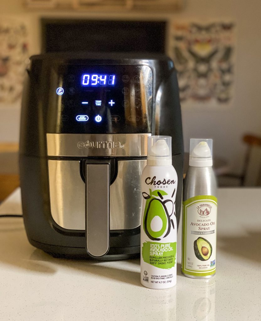 air fryer on counter top with avocado oil 