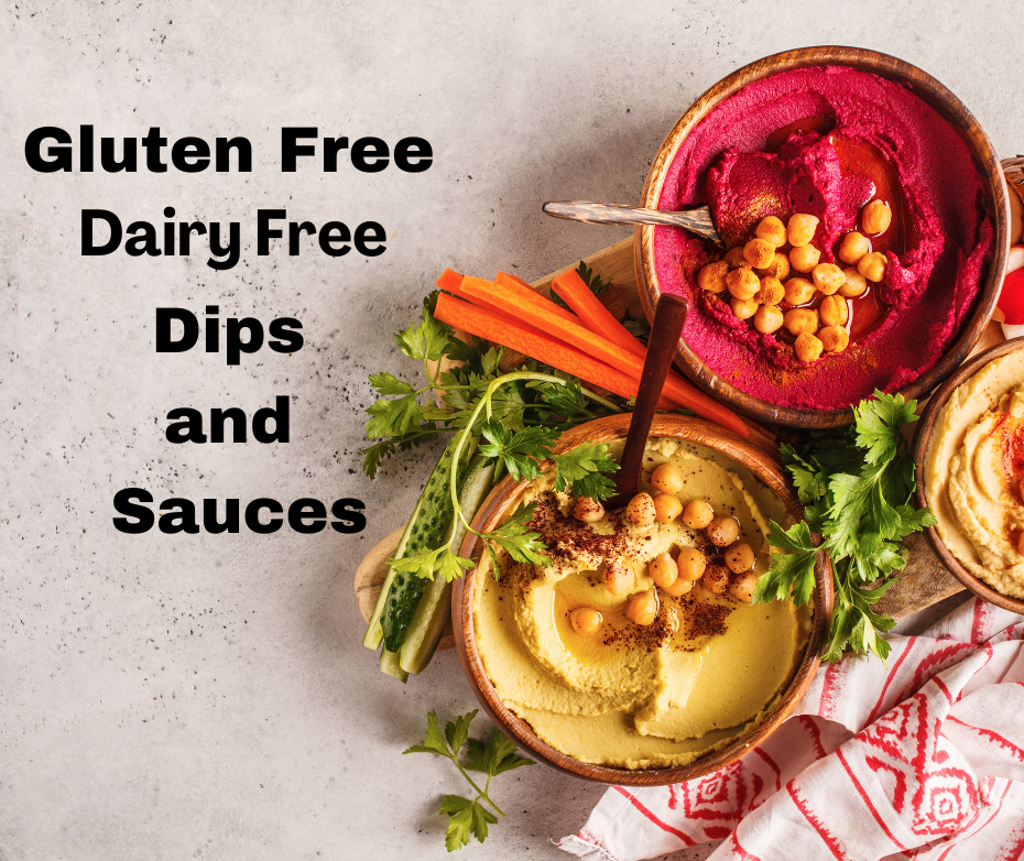 variety of bowls with hummus and chickpeas in them as an option of gluten free dairy free snacks