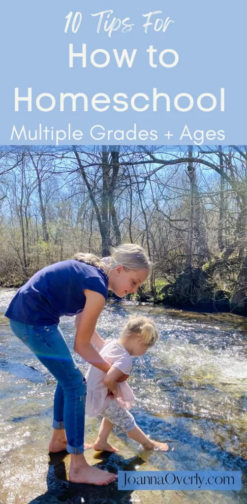 how to homeschool multiple ages kids grades children. two children playing near creek
