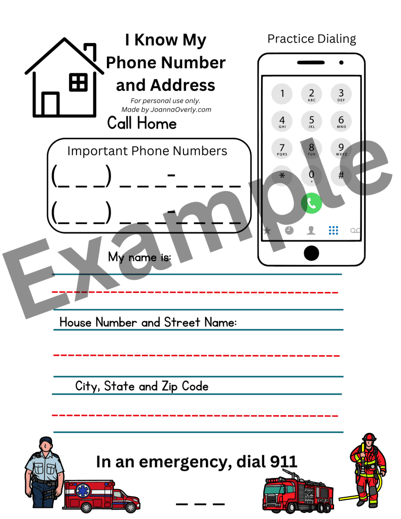 worksheet example for a free printable teaching home address and emergency contact information