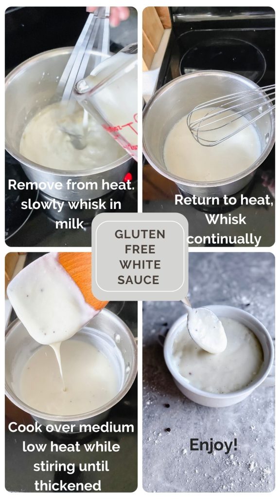 second half of step by step instructions for making gluten free white sauce