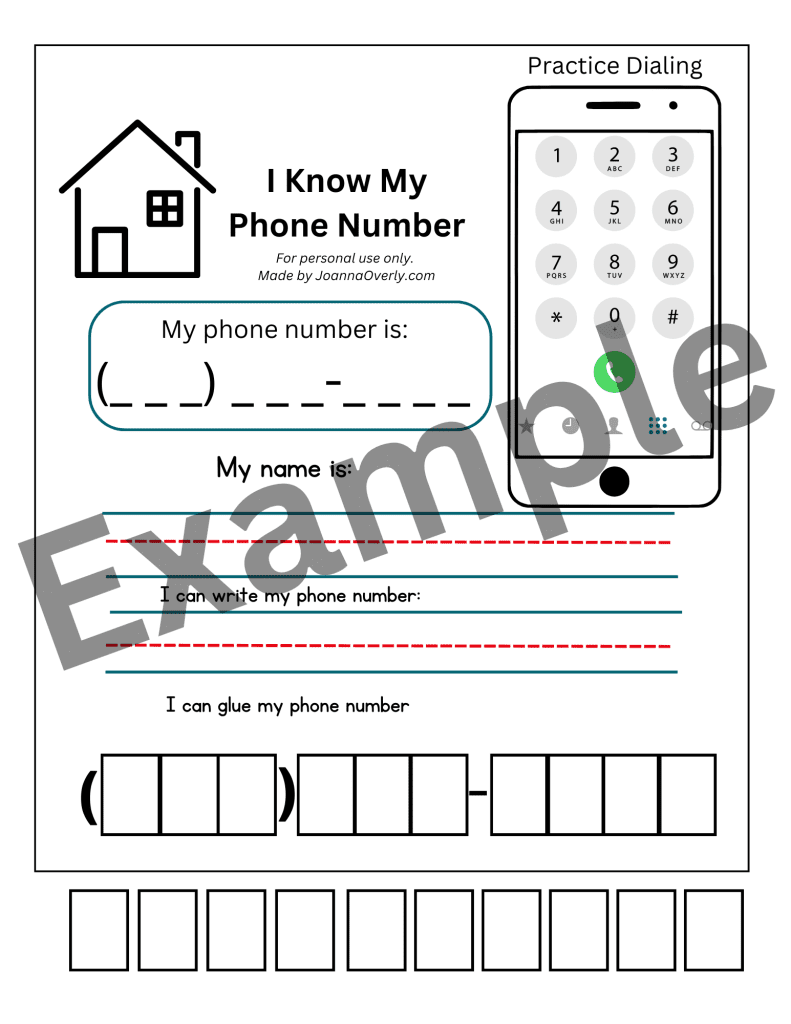 example of a free printable i know my phone number worksheet for homeschoolers