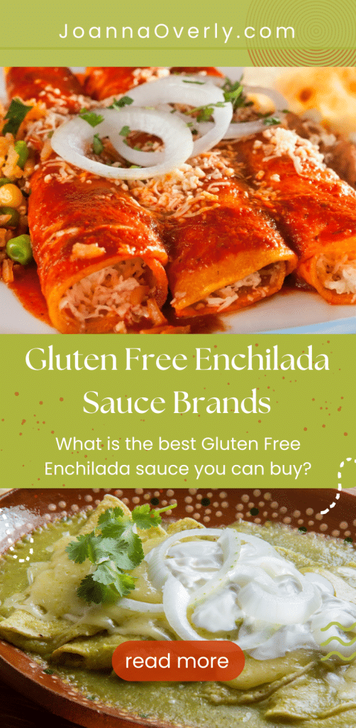 pinterest pin showing red and green enchiladas on plates