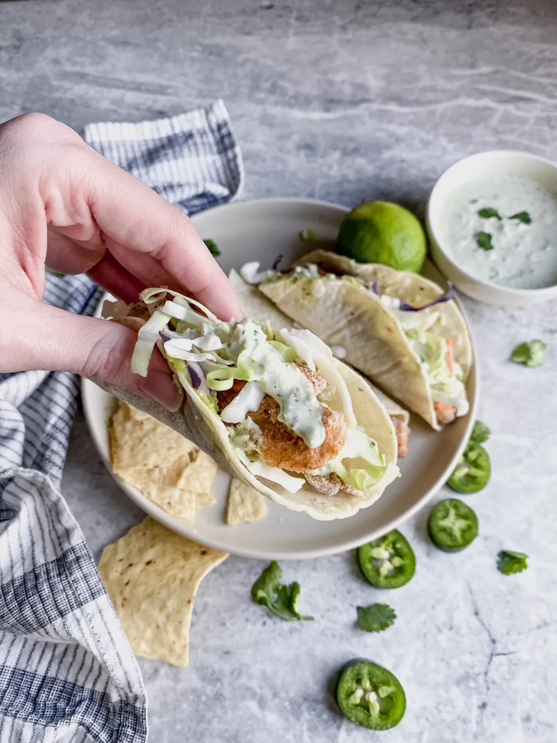 gluten free fish tacos with cilantro sauce