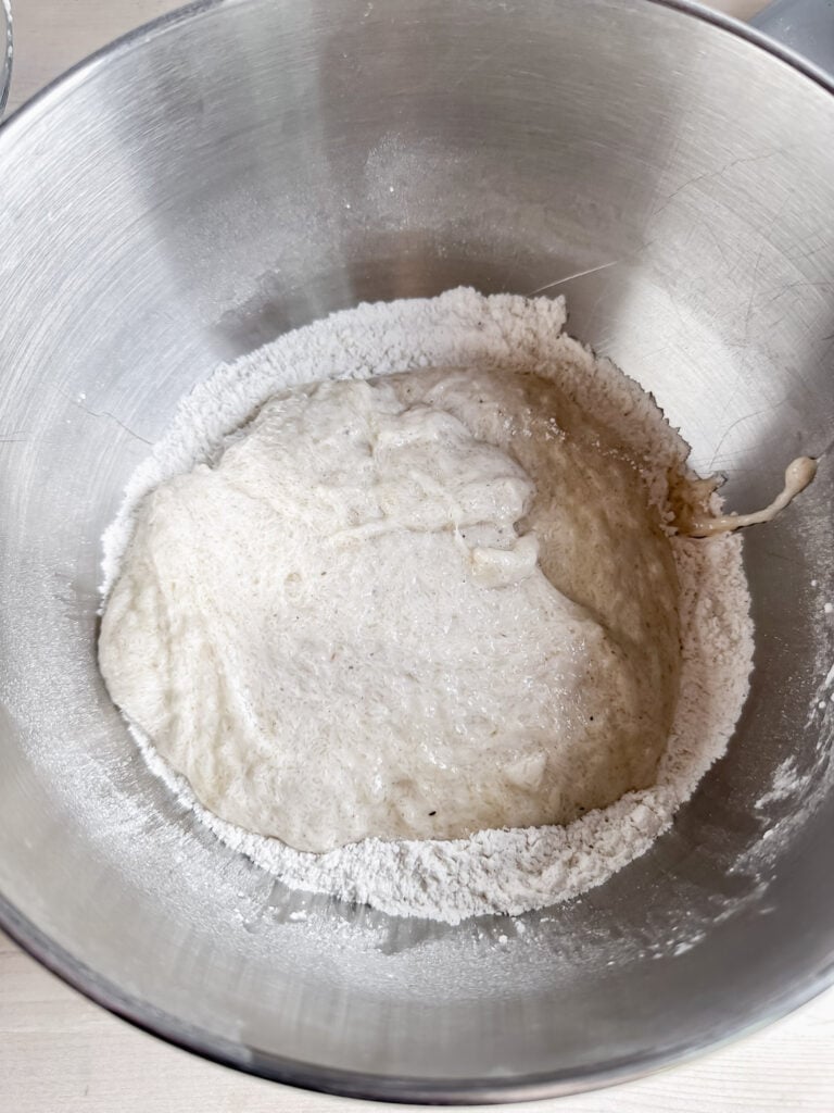large mixing bowl with dry ingredients and then added the wet ingredients on top