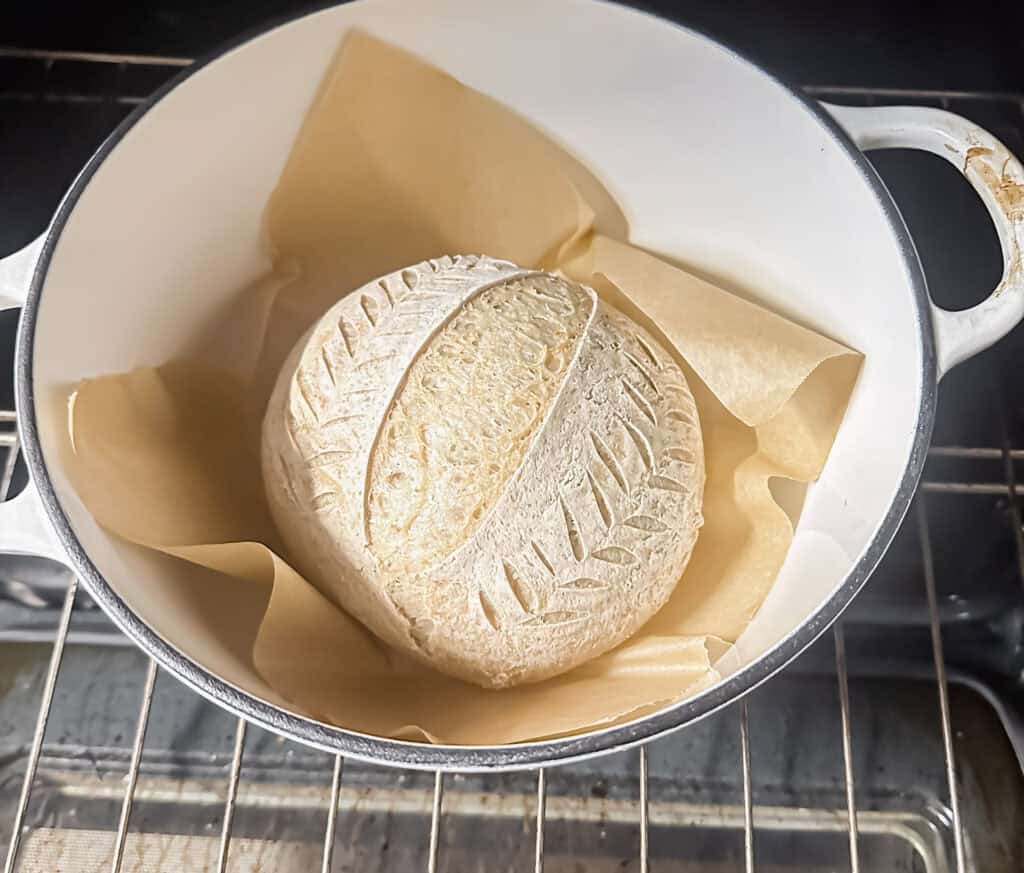 half baked gluten free artisan loaf in Dutch oven