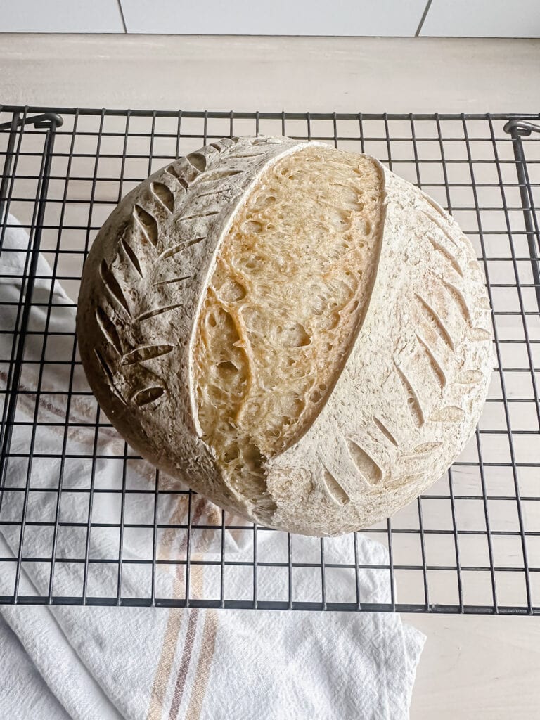 gluten free bread loaf on cooling rack