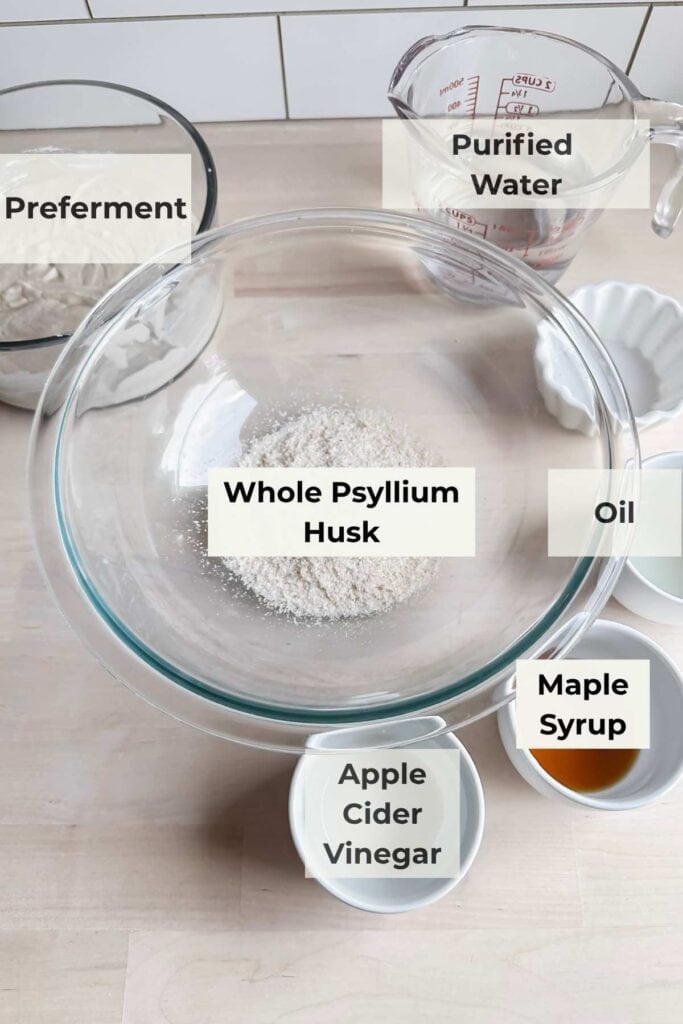 bowl of ingredients for gf sourdough bread