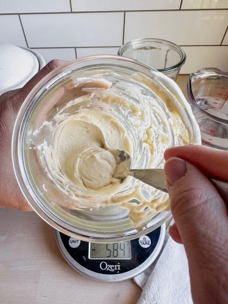 showing the texture of the starter being more smooth and hydrated