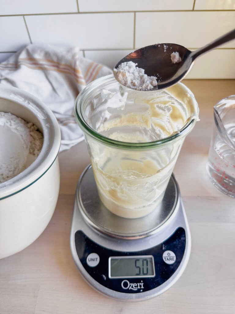 add 50 grams brown rice flour to the starter